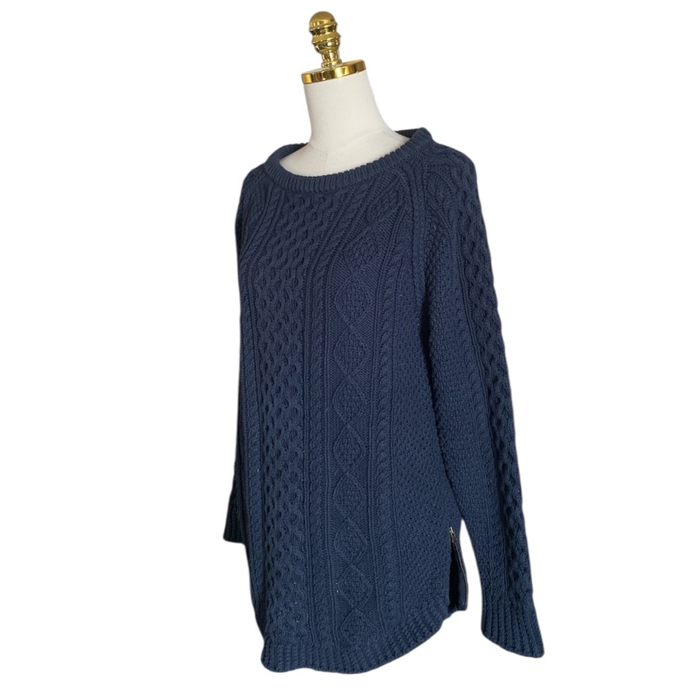 L.L.Bean Signature Women's Cotton Navy Fisherman Cable Knit Tunic Sweater Sz M - Picture 4 of 9